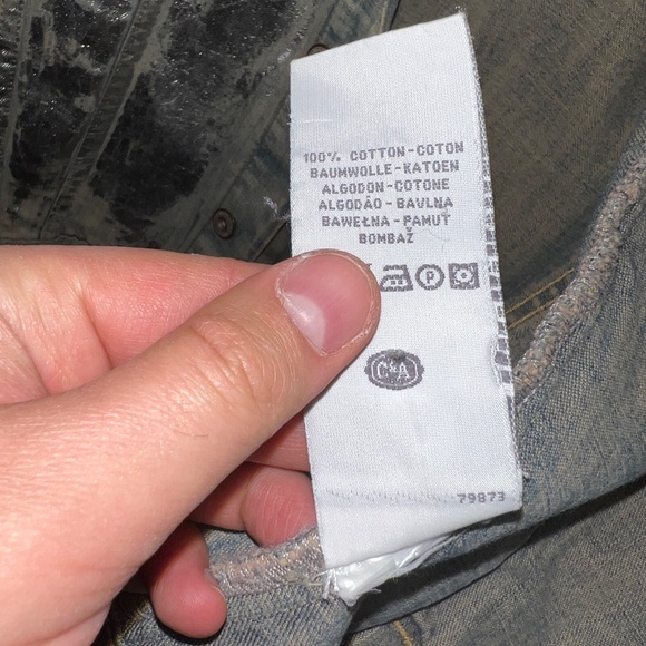 Vintage 'CLOCKHOUSE' Silver Metallic Painted Bleached Wash Denim Jacket M Unisex - Picture 7 of 9